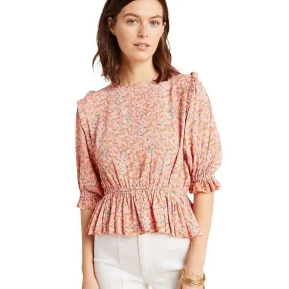 Faithfull The Brand Pink Caleta Ditsy Peplum Blouse